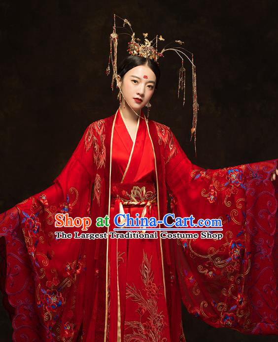 China Ancient Queen Red Hanfu Dress Classical Wedding Xiuhe Suits Traditional Bride Embroidered Costumes