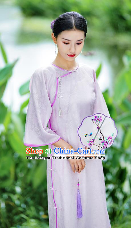 Republic of China Classical Slant Opening Qipao Dress Traditional Minguo Shanghai Young Lady Lilac Cheongsam