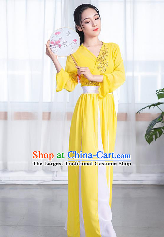 China Umbrella Dance Training Clothing Classical Dance Yellow Chiffon Dress Stage Performance Fashion