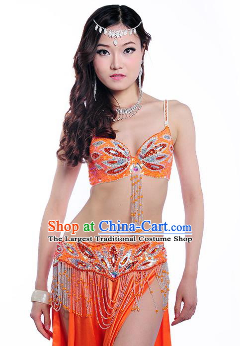 Asian Oriental Dance Orange Bra and Skirt Uniforms Professional Belly Dance Performance Costume Indian Raks Sharki Dancewear
