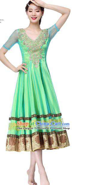 Indian Bollywood Dance Performance Green Dress Belly Dance Clothing Asian Folk Dance Costume