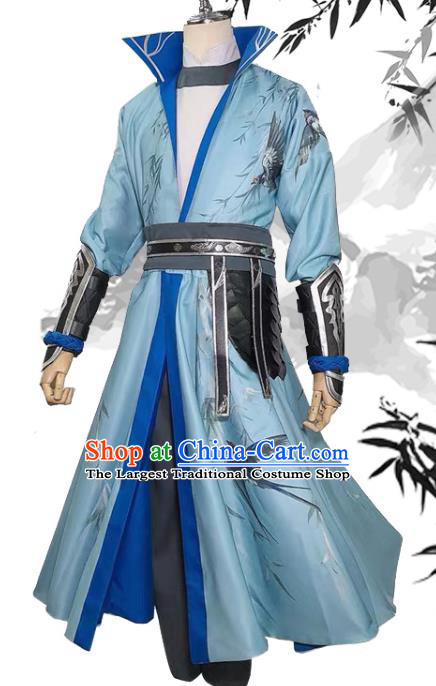 Chinese Tang Dynasty Beadle Garment Costumes Ancient Young Knight Clothing Cosplay Swordsman Blue Apparels