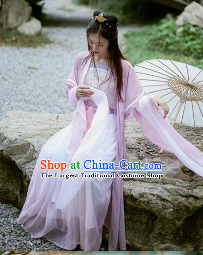 China Cosplay Swordswoman Jiang Yanli Clothing Traditional Ancient Fairy Lilac Dress Garment