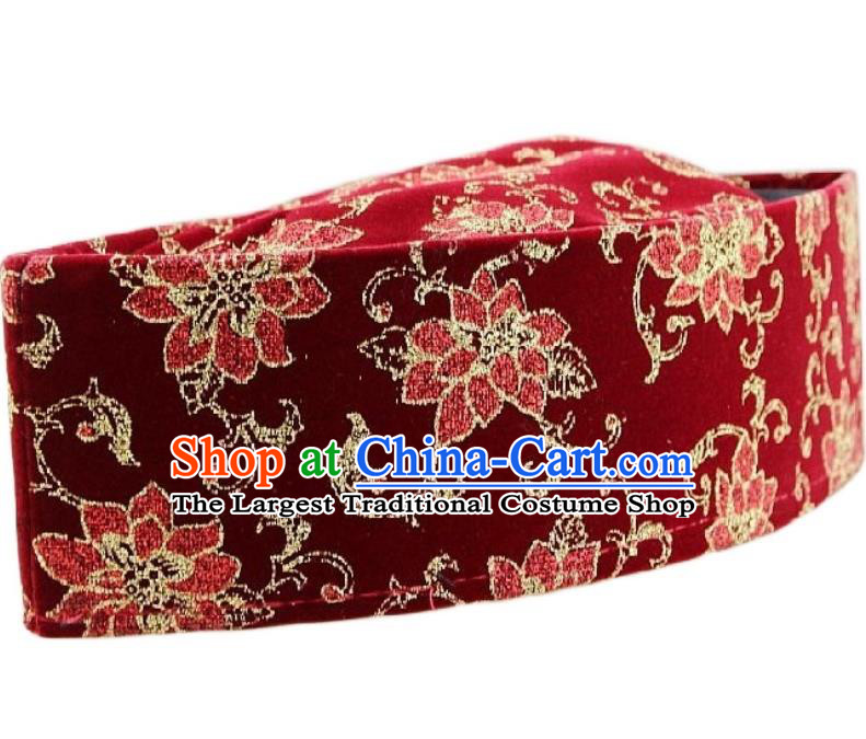 Chinese Traditional Hui Nationality Dance Headdress Ethnic Wedding Bridegroom Red Boat Hat