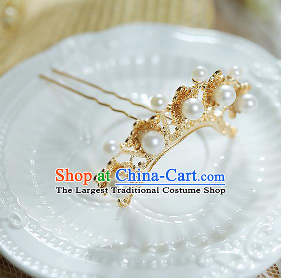 China Handmade Traditional Hanfu Hair Accessories Ancient Princess Pearls Hairpin Ming Dynasty Court Lady Golden Hair Stick