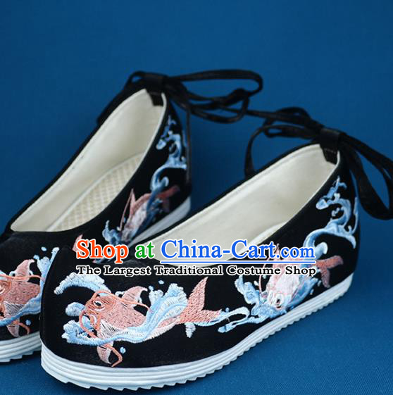 Chinese Ancient Princess Hanfu Shoes Traditional Ming Dynasty Embroidered Shoes Handmade Black Cloth Shoes