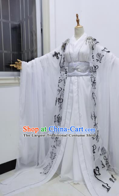 Chinese Traditional Jin Dynasty Scholar Apparels Ancient Childe Garment Costumes Cosplay Swordsman Bai Wuxiang White Hanfu Clothing