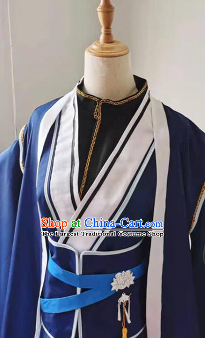 China Traditional Song Dynasty Blue Hanfu Dress Cosplay Swordswoman Clothing Ancient Taoist Nun Garments