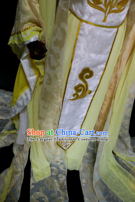 China Traditional Qin Dynasty Empress Yellow Hanfu Dress Cosplay Swordswoman Clothing Ancient Royal Queen Garments