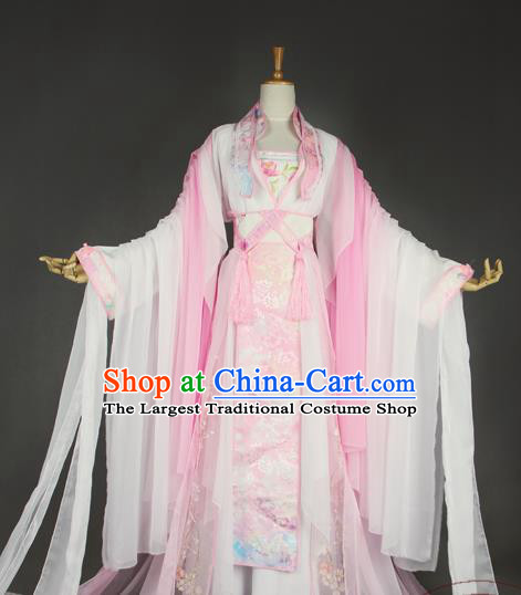 China Traditional Jin Dynasty Princess Pink Hanfu Dress Cosplay Female Swordsman Jun Fu Clothing Ancient Fairy Garments