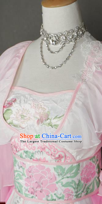 China Ancient Goddess Garments Traditional Tang Dynasty Princess Pink Hanfu Dress Cosplay Noble Lady Clothing