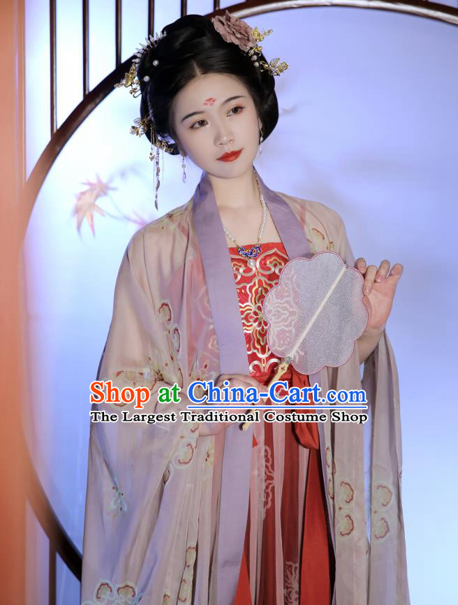 China Ancient Imperial Consort Embroidered Dress Tang Dynasty Historical Clothing Traditional Hanfu Garments for Women