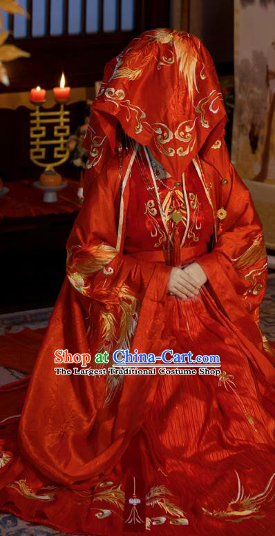 China Tang Dynasty Historical Clothing Traditional Wedding Hanfu Garments Ancient Empress Embroidered Red Dress Full Set