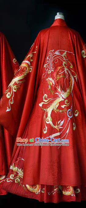 China Tang Dynasty Historical Clothing Traditional Wedding Hanfu Garments Ancient Empress Embroidered Red Dress Full Set