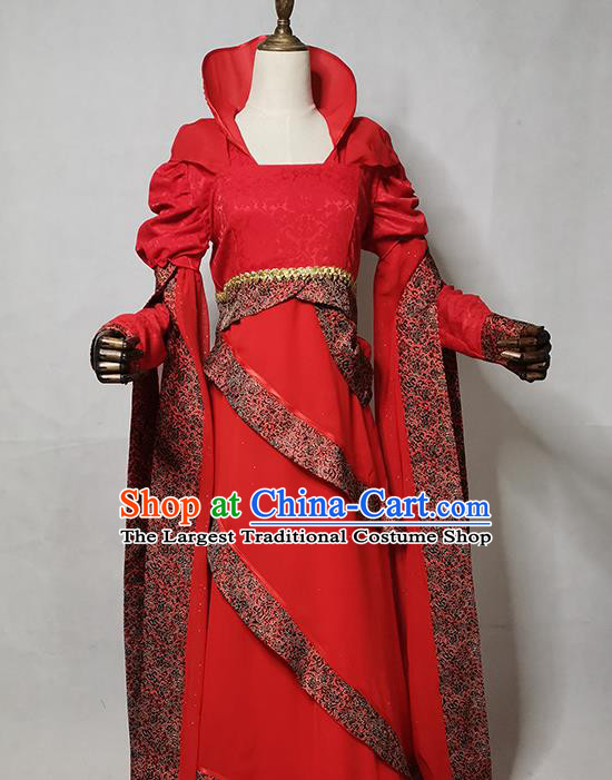 China Cosplay Goddess Long Kui Clothing Ancient Swordswoman Garments Traditional Game The Legend of Sword and Fairy Red Dress