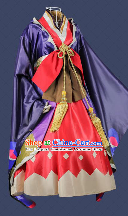 China Cosplay Onmyoji Clothing Ancient Female Swordsman Garments Traditional Game Purple Dress