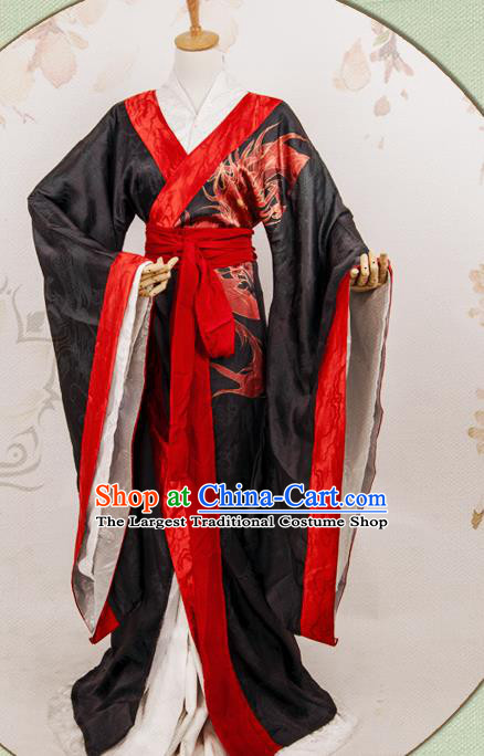 China Traditional Han Dynasty Empress Black Hanfu Dress Cosplay Swordswoman Clothing Ancient Palace Lady Garments