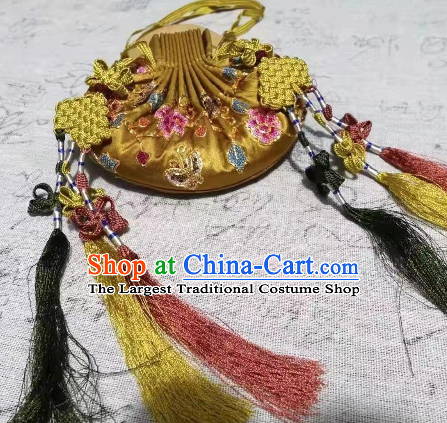 Chinese Ming Dynasty Waist Accessories Ancient Princess Embroidered Sachet Traditional Hanfu Golden Silk Perfume Satchel Belt Pendant