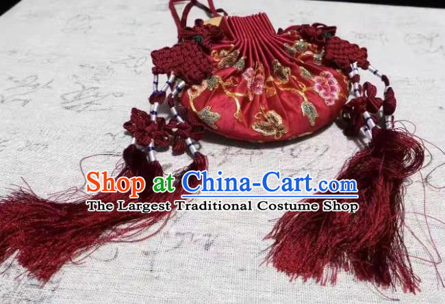Chinese Ming Dynasty Belt Pendant Waist Accessories Ancient Princess Suzhou Embroidered Sachet Traditional Hanfu Red Silk Perfume Satchel