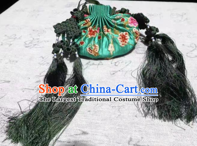 Chinese Ancient Princess Suzhou Embroidered Sachet Traditional Hanfu Green Silk Perfume Satchel Ming Dynasty Belt Pendant Waist Accessories