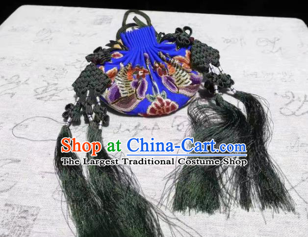 Chinese Traditional Hanfu Royalblue Silk Perfume Satchel Ming Dynasty Belt Pendant Accessories Ancient Princess Suzhou Embroidered Sachet