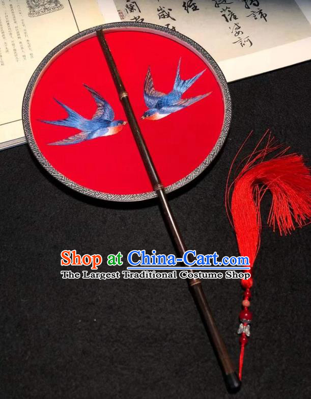 China Traditional Red Silk Fans Cheongsam Circular Fan Classical Dance Palace Fan Handmade Embroidered Kesi Fan