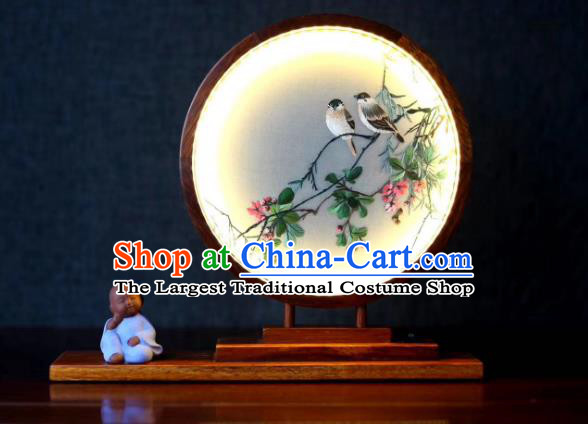 Chinese Desk Lantern Handmade LED Lamp Embroidered Table Screen Suzhou Double Side Embroidery Craft