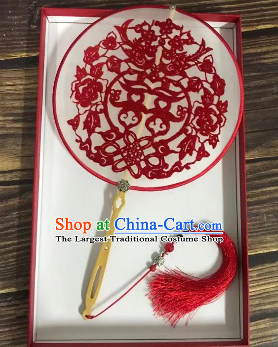 China Classical Dance Circular Fans Traditional Wedding Hanfu Fan Embroidered Palace Fan Handmade Double Side Silk Fan