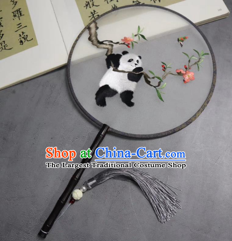 China Traditional Hanfu Silk Fan Suzhou Embroidered Panda Palace Fan Handmade Double Side Circular Fan Classical Kesi Fans