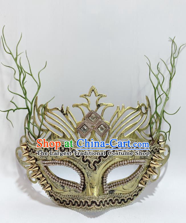 Professional Rio Carnival Headwear Halloween Party Cosplay Golden Mask Stage Performance Face Mask