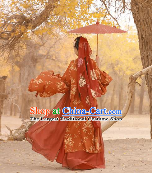 China Traditional Tang Dynasty Palace Beauty Historical Clothing Ancient Court Princess Red Hanfu Dress Garments