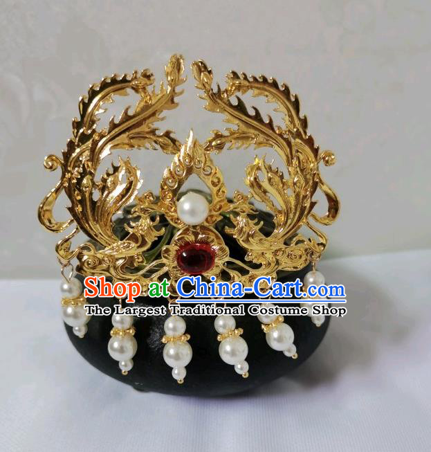 China Tang Dynasty Empress Hairpins Traditional Hanfu Hair Accessories Ancient Queen Golden Phoenix Hair Crown Full Set
