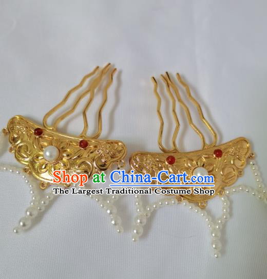 China Ancient Empress Golden Lotus Hair Crown Tang Dynasty Court Woman Hairpins Traditional Hanfu Hair Accessories