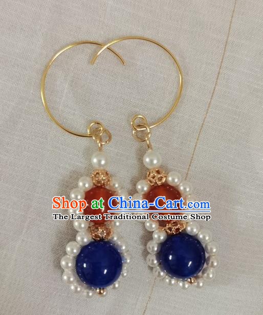 Handmade Chinese Traditional Ming Dynasty Empress Ear Accessories Ancient Court Woman Pearls Earrings