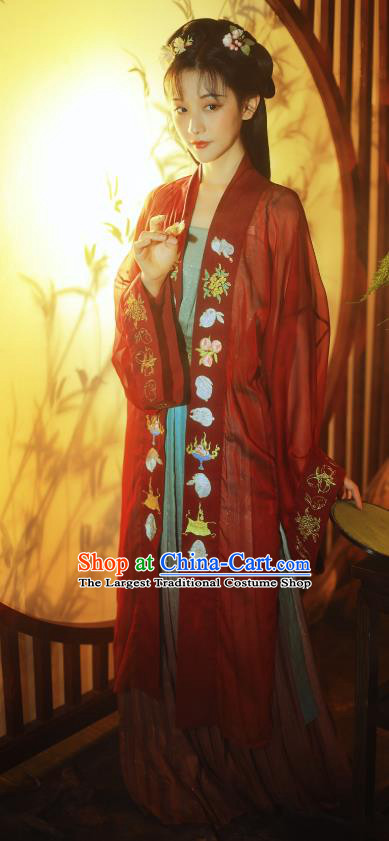China Ancient Princess Hanfu Dress Garments Song Dynasty Young Beauty Historical Clothing Complete Set