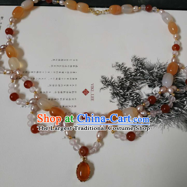 Handmade Chinese Ming Dynasty Noble Lady Necklet Accessories Traditional Ancient Princess Agate Necklace