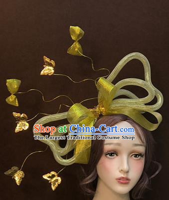 Top Catwalks Hair Accessories Cosplay Flowers Fairy Hair Clasp Baroque Bride Golden Bowknot Hair Crown Stage Show Giant Headdress