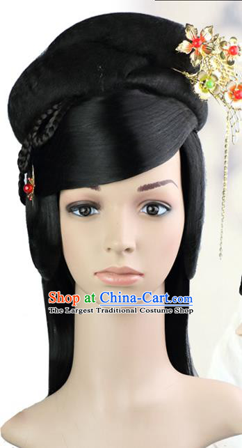 Chinese Qin Dynasty Empress Wigs Sheath Ancient Imperial Concubine Hair Chignon Classical Dance Goddess Hairpieces