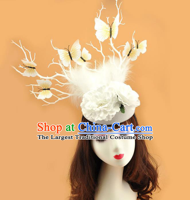 Top Halloween Fancy Ball Branch Hat Miami White Butterfly Headdress Cosplay Party Hair Accessories Brazilian Carnival Feather Royal Crown