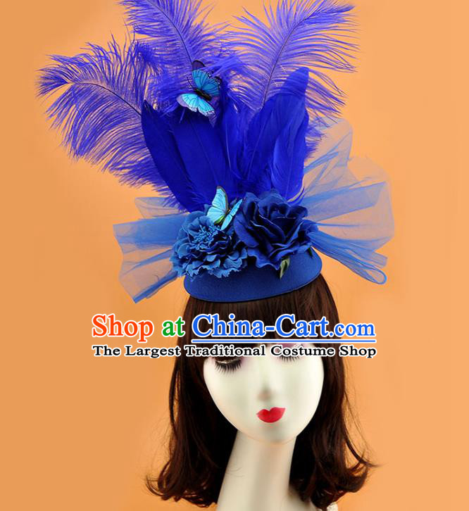 Top Cosplay Party Hair Accessories Rio Carnival Royal Crown Halloween Fancy Ball Hat Miami Royalblue Feathers Headdress