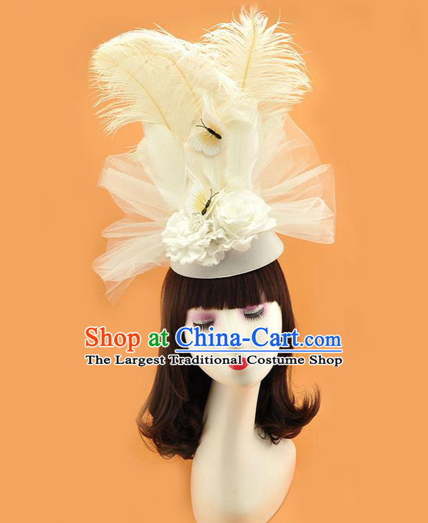 Top Halloween Fancy Ball Hat Miami White Feathers Headdress Cosplay Party Hair Accessories Rio Carnival Royal Crown