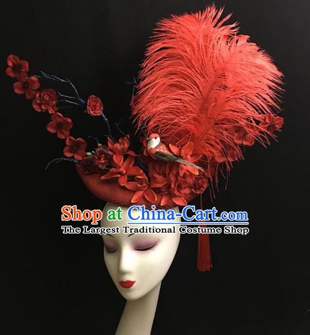 Top Halloween Cosplay Queen Hair Accessories Catwalks Red Feather Royal Crown Rio Carnival Top Hat Brazil Parade Headdress