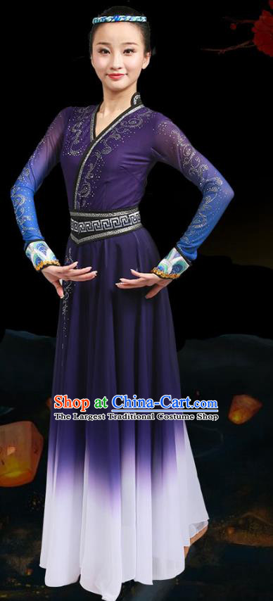 China Mongol Nationality Stage Performance Clothing Ethnic Female Dance Garments Mongolian Minority Folk Dance Purple Dress