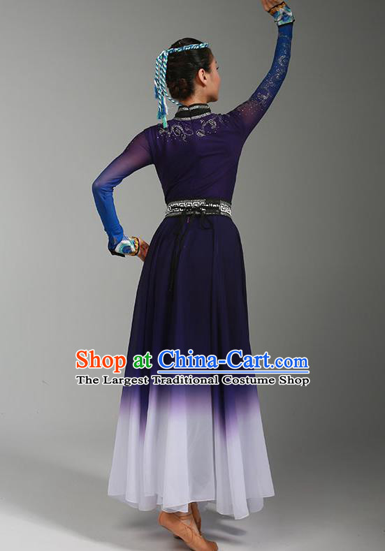China Mongol Nationality Stage Performance Clothing Ethnic Female Dance Garments Mongolian Minority Folk Dance Purple Dress