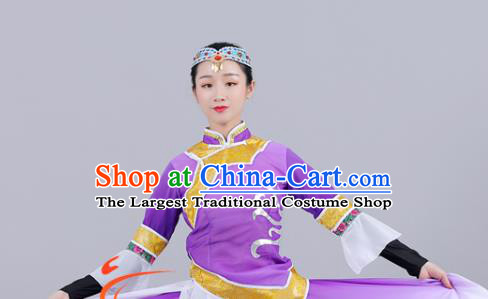 China Mongolian Nationality Stage Performance Clothing Ethnic Female Dance Garments Mongol Minority Folk Dance Purple Dress