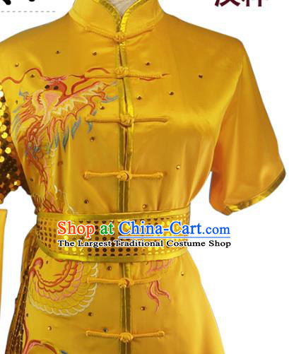 Top Chinese Martial Arts Competition Clothing Southern Boxing Performance Embroidered Yellow Outfits Wushu Kung Fu Garment Costume