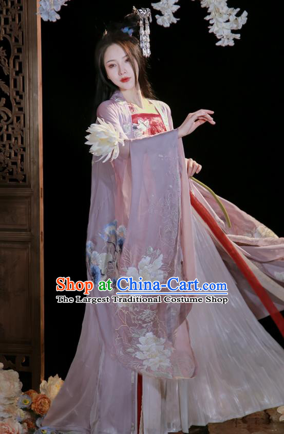 China Tang Dynasty Court Princess Historical Clothing Ancient Palace Beauty Embroidered Hanfu Dress Garments