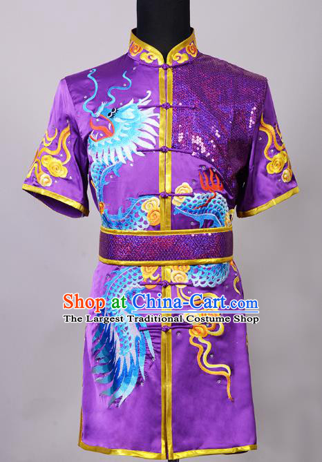 Top China Kung Fu Embroidered Apparels Cudgel Play Performance Garment Costumes Southern Boxing Purple Uniforms Martial Arts Competition Clothing