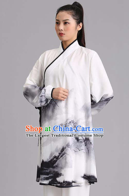 Chinese Tai Ji Ink Painting Outfits Tai Chi Performance Clothing Martial Arts Kung Fu Competition Garments