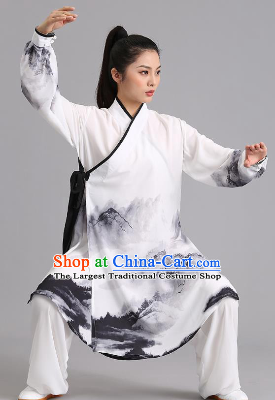 Chinese Tai Ji Ink Painting Outfits Tai Chi Performance Clothing Martial Arts Kung Fu Competition Garments